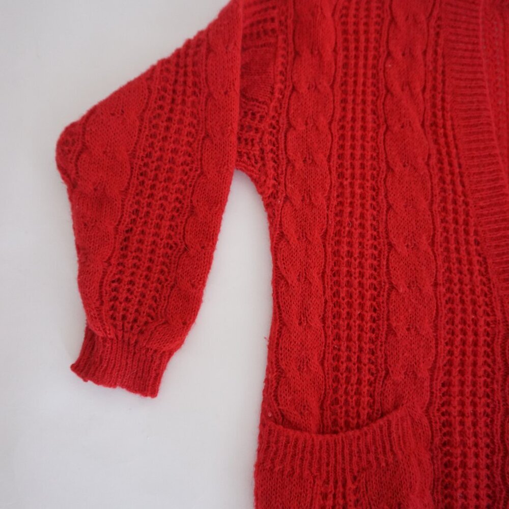 Red Cable Knit Button-Front Cardigan Sweater - Picture 9 of 10
